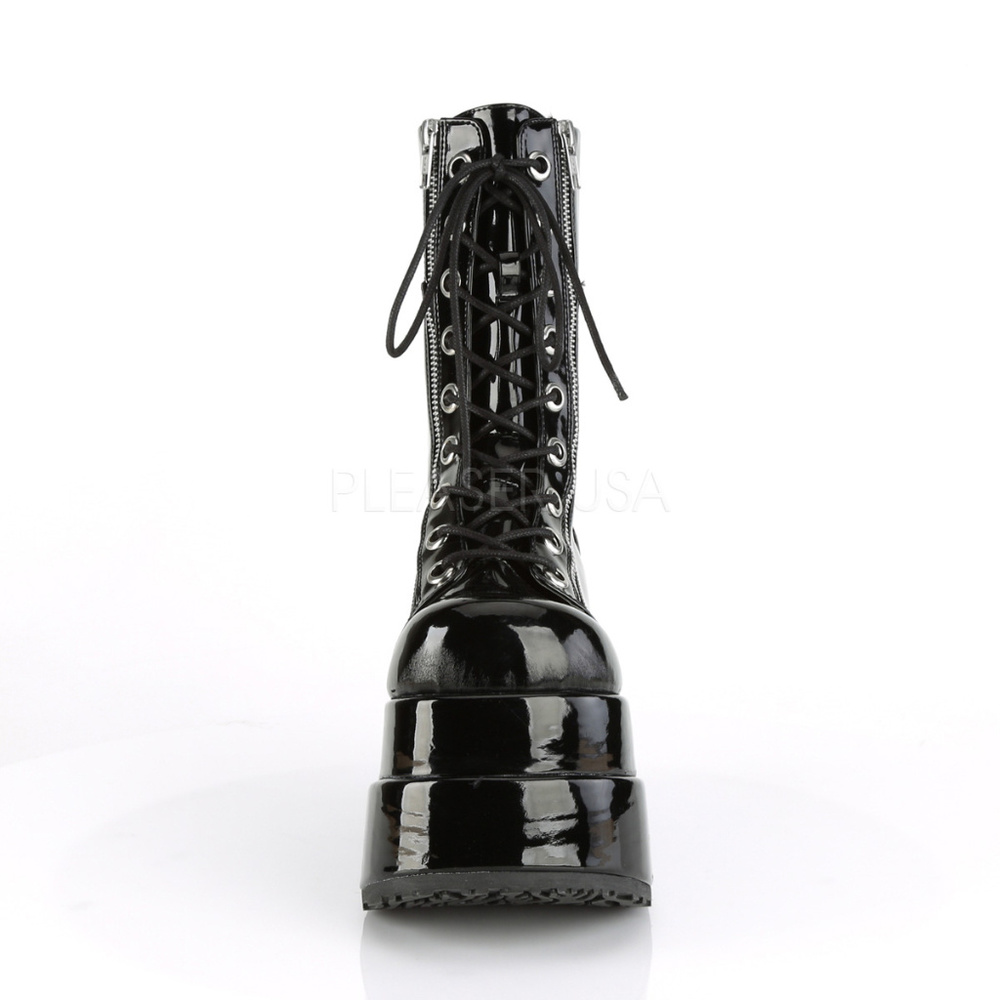 Gothic Patent Platform Lace Up Mid Calf Boots - Picture 3 of 5
